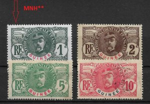 French Guinea 1906-07, 4 stamps,Scott # 33//37,VF Mint Hinged*/ USED (RONPAT-5)