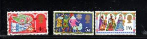 GREAT BRITAIN #605-607 1969 CHRISTMAS F-VF USED c