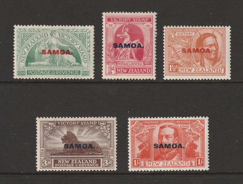 Samoa the 1920 New Zealand Victory set overprinted MH less the 6d