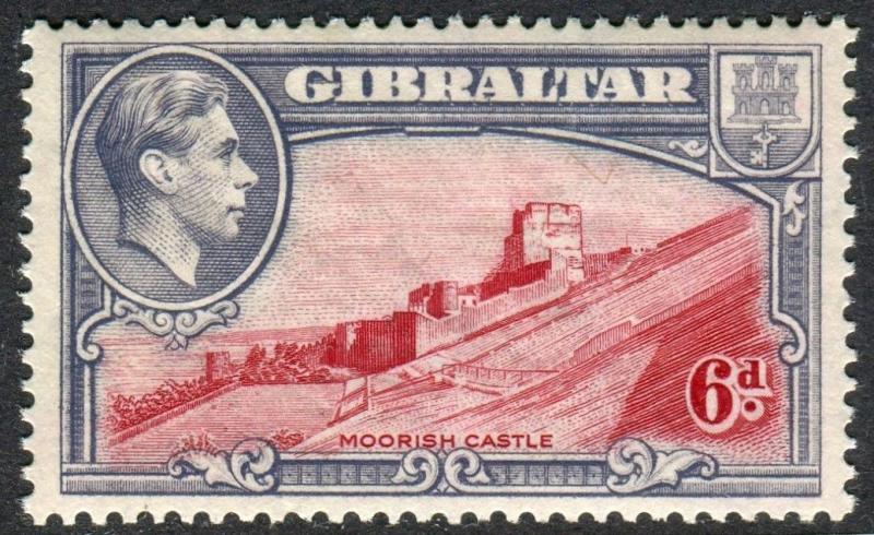 GIBRALTAR-1938 6d Carmine & Grey Violet Perf 13½ unmounted mint example Sg 126