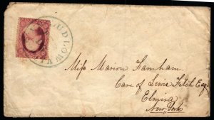 Scott #26 VF - 3c Dull Red- Ultramarine Cancel on Cover - Weiss cert - 1857