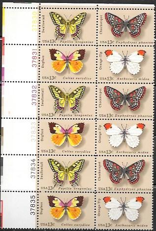US #1712-15 MNH Plate Block of 12.  Butterflies