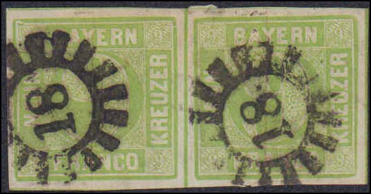 German States - Bavaria #6, Incomplete Set, Pair, 1850-1858, Used