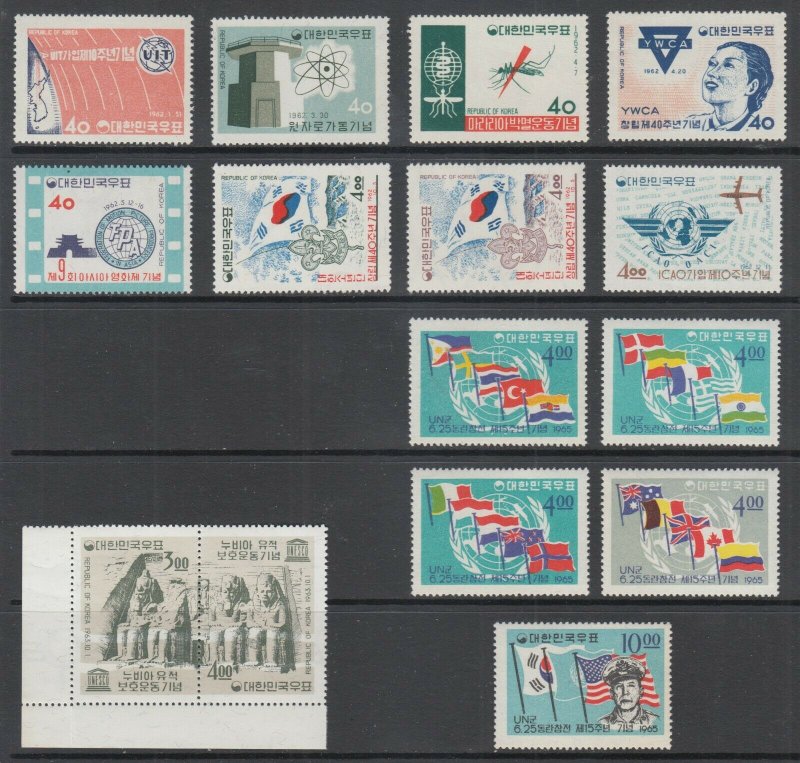 Korea Sc 348/477 MNH. 1962-1965 issues, 9 complete sets, VF