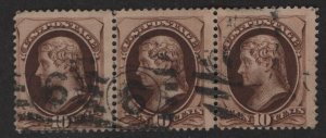 US Sc#187 (x2), 188 (left stamp secret mark), used average, Cv. $725