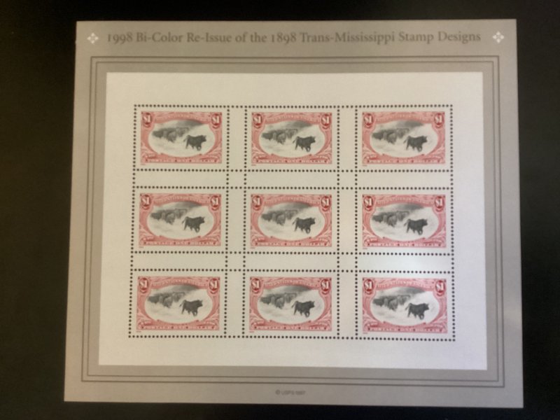 US Sheet of 9 $1 Stamps #3210 1998 Re-Issue of 1898 Trans-Mississippi MNH VF