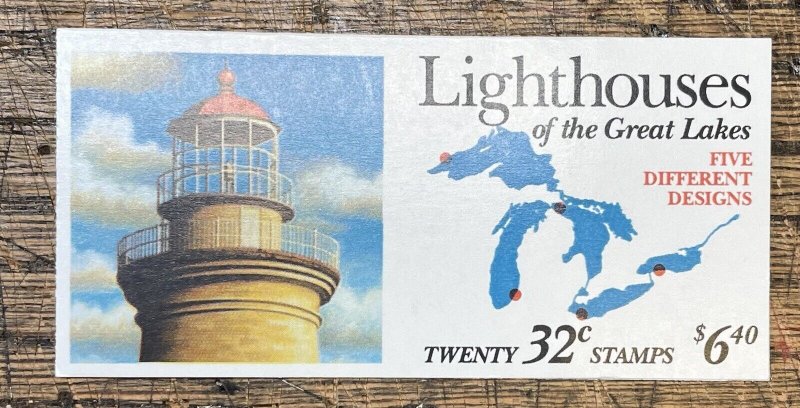 Scott #BK230, $6.40 booklet of 32c Lighthouses stamps, unused, MNH