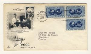 US - 1955 - Scott 1070 FDC - Atoms for Peace - block of 3