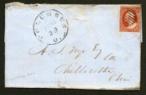 US Scott #10 Columbus Ohio Aug 29, 1851 CDS Cancel Cover