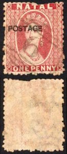 Natal SG76 1d Rose Wmk CC Opt POSTAGE (locally) Cat 95 pounds