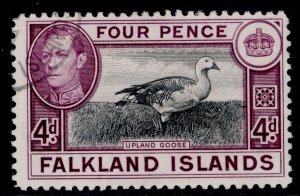 FALKLAND ISLANDS GVI SG154, 4d black & purple, FINE USED.
