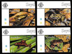 Seychelles WWF Frogs 4v Top Left Corners SG#917/20 SC#831-34 MI#867-70