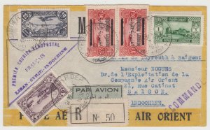 LEBANON 1931 AIR REGISTERED FF COVER BEIRUT TO SAIGON F,VF UNCOMMON