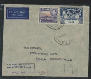 FIJI ISLANDS (P2706B) 1950 KGVI 2/-+ UPU 3D A/M TO CZECHOSLOVAKIA