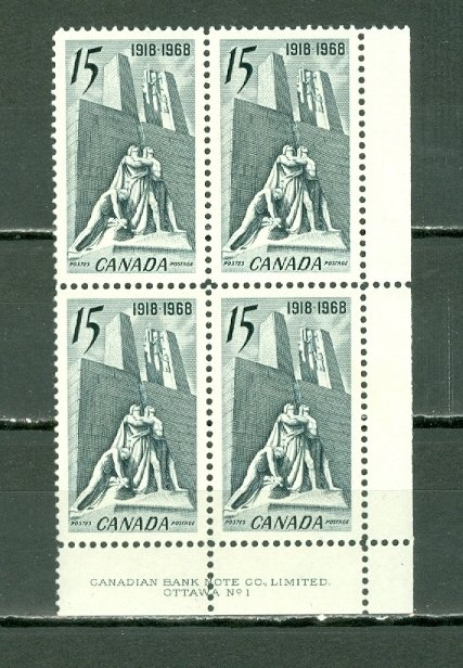 CANADA 1968 ARMISTICE #486..LR CORNER BLK.. MNH...$13.75