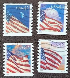 US Scott # 4240-4243; four used Day/Night Flags, 2008; VF; off paper; with PNC