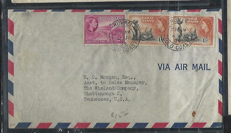 GOLD COAST (P2708B)  1954  QEII  3D+1/-X2  KUMASI TO USA