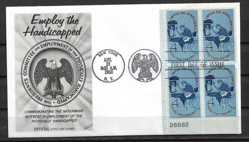 1960 #1155 Employ  the Handicapped PB4 FDC