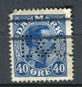 DENMARK; Early 1900s fine used Portrait issue 40ore. value + PERFIN