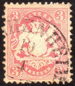 1870, Germany Bavaria 3Kr, Used, Sc 24