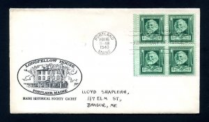 # 864 block of 4 First Day Cover with Maine Historical cachet - 1-29-1940 - # 2