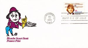 Ellis First Day Cover #C99 Blanche Stuart Scott Aviation Airmail 1980