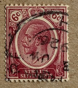 Straits Settlements 1922 KGV 6c claret, used. Scott 188, CV $0.25. SG 227