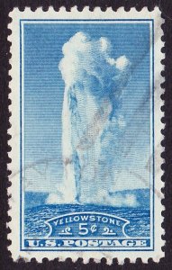 Scott 744, XF+ Used, 5c Yellowstone, Light Cancel, Light Bends
