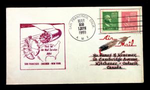 US #804,814 First Jet Airmail Cover AM4 San Francisco Note on Back by Maker 1959