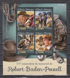 St. Thomas. 2016 issue. Scout Baden Powell, 75th Anniversary sheet.  ^