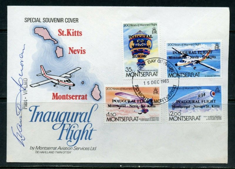 MONTSERRAT INAUGURAL FLIGHT COVER TO NEVIS & ST.KITTS AUTOGRAPHED BY PILOT 