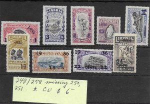 Liberia #248-258 Missing 250 & 251 MH - Set - CAT VALUE $6.00