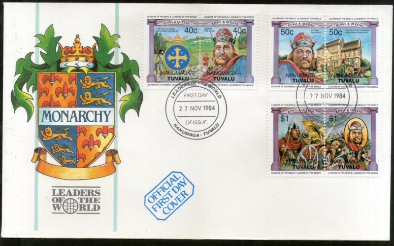 Tuvalu NANUMAGA 1984 British Monarchs King Queen Coat of Arms Sc 26-28 FDC #F169