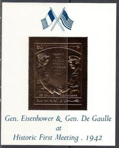 Ajman, Mi cat. 654, BL220. President Eisenhower, De Gaulle Gold Foil s/sheet. ^