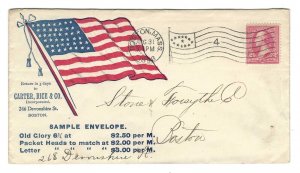 US 1898 ADVERTISING CARTER RICE & CO BOSTON MASS. WITH OLD GLORY SAMPLE ENVELOPE