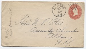 1880s Yonkers NY fancy cancel 2ct red stamped envelope [y8798]