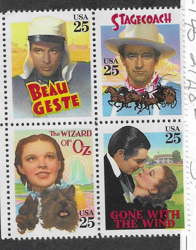 US #2445-2448 25c Classic Films Block of 4 (MNH)  CV $6.00