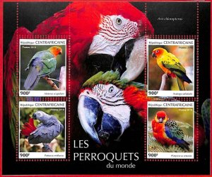 A1654 - CENTRAL AFRICAN R -ERROR: MISSPERF, MINIATURE S. - 2019, Parrots, Birds