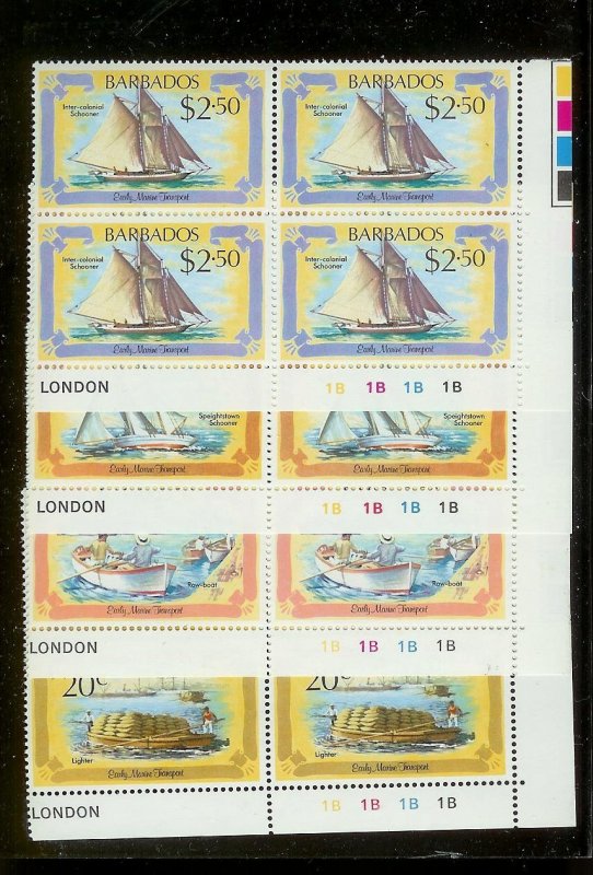 BARBADOS Sc#577-580 Complete Mint Never Hinged PLATE BLOCK Set