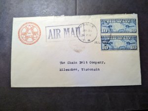 1936 USA Airmail Cover Ponce PR Puerto Rico to Milwaukee WI