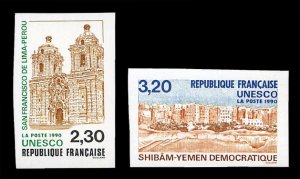 France, Officials #2O41-2O42 (YT 102-103) Cat€61, 1990 UNESCO, imperf. set ...