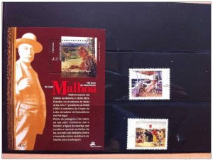 PORTUGAL 2005 JOSE MALHOA PAINTER PAINTER / 1 block S/S + 2 stamps-