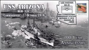 16-404, 2016, USS Arizona, 100 year Anniversary BB-39, Pictorial Cancel