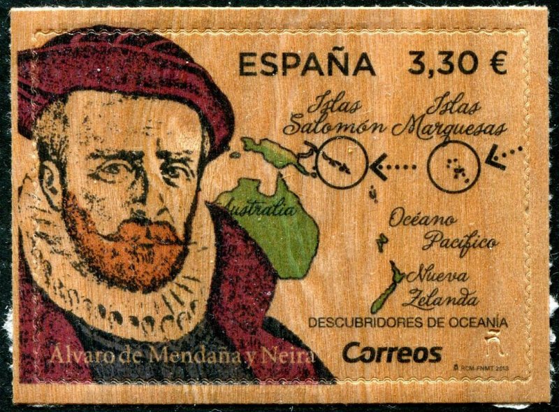 HERRICKSTAMP NEW ISSUES SPAIN Sc.# 4293 Alvaro de Mendana y Neira Wood Paper