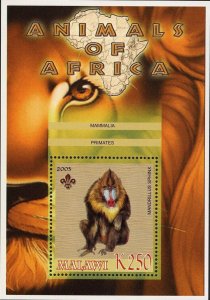 Malawi Animals of Africa Mammals Mandrillus Sphinx Souvenir Sheet Mint NH