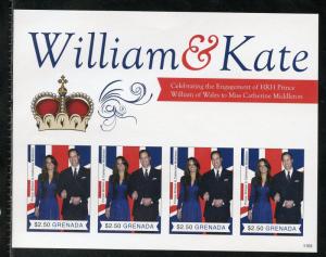 GRENADA  ENGAGEMENT OF PRINCE WILLIAM & KATE MIDDLETON  IMPERF SHEET II MINT NH