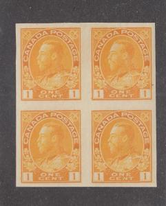 CANADA # 136 VF-MNH/MXXLH BLOCK OF 4 IMPERF KGV 1ct ADMIRALS CAT VALUE $400