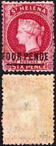 St Helena SG14 4d Carmine (Type B Words 18mm) Perf 12.5 M/M Cat 150 pounds