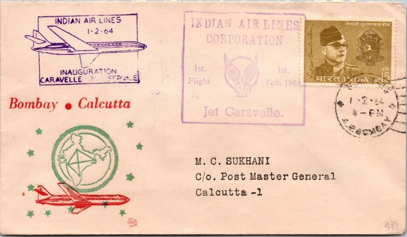 1964 Bombay India Airmail Inaugural FFC First Flight cover To Calcutta