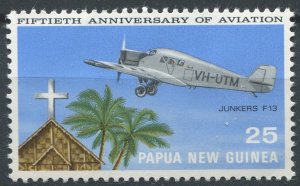 Papua New Guinea Sc#351 MNH, 25c multi, 50th Anniversary of Aviation (1972)